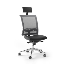 Narbutas EVA.II  - Executive Chair With Soft Polyurethane Headrest, Black Fabric, Grey Mesh, 5 Star Die-Cast Polished Aluminium Base, Rubber Castors | Premium Design
