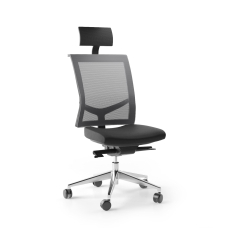 Narbutas EVA.II - Executive Chair With Soft Polyurethane Headrest, Black Fabric, Grey Mesh, 5 Star Die-Cast Polished Aluminium Base, Polyamide Castors | Corporate Offices