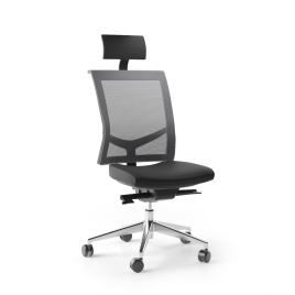 Narbutas EVA.II  - Executive Chair With Soft Polyurethane Headrest, Black Fabric, Grey Mesh, 5 Star Die-Cast Polished Aluminium Base, Polyamide Castors | Corporate Offices