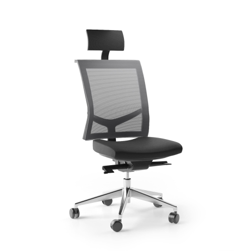 Narbutas EVA.II - Executive Chair With Soft Polyurethane Headrest, Black Fabric, Grey Mesh, 5 Star Die-Cast Polished Aluminium Base, Polyamide Castors | Corporate Offices