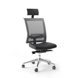 Narbutas EVA.II  - Executive Chair With Soft Polyurethane Headrest, Black Fabric, Grey Mesh, 5 Star Die-Cast Polished Aluminium Base, Polyamide Castors | Leadership & Private Offices