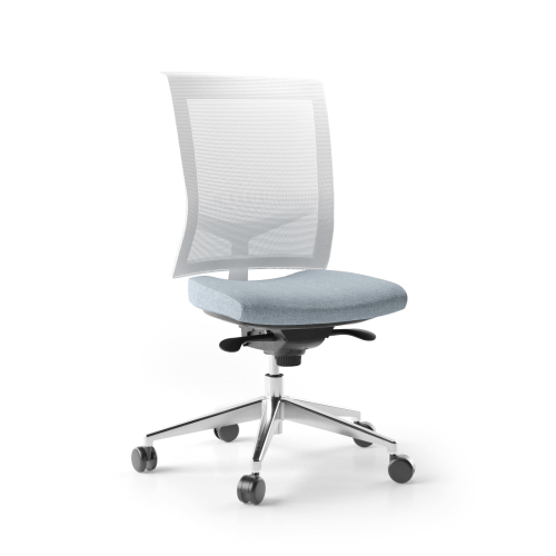 Narbutas EVA.II - Task chair, Blue Fabric, Grey Mesh, 5 Star Die-Cast Polished Aluminium Base, Rubber Castors | Small Spaces