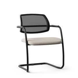 Narbutas GAMA - Cantilever Visitor Chair, Beige Seat Upholstered With Fabric, Black Backrest With Mesh Steel Frame Integrated Armrests | Modern Design