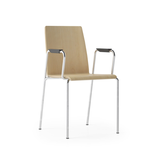 Narbutas MOON - Conference Chair With Integrated Armrests, Color Beige, Chromed Steel 4-leg Frame | Professional Meeting Comfort