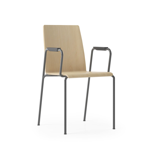Narbutas MOON - Conference Chair With Integrated Armrests, Color Beige, Powder-Coated Steel 4-leg Frame | Comfortable Long Meetings
