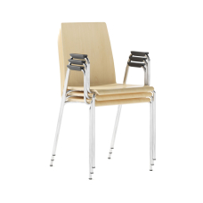 Narbutas MOON - Conference Chair With Integrated Armrests, Color Beige, Chromed Steel 4-leg Frame | Space-Saving Design