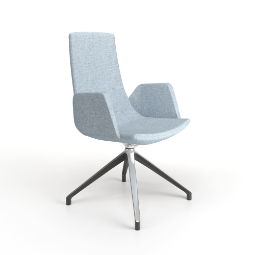 Narbutas NORTH CAPE - Meeting Chair With Upholstered Armrests, Color Blue, Upholstered Seat And Backrest, 4-leg Base With polished Aluminium Top | Lounges