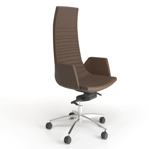Narbutas NORTH CAPE - Executive Chair With Upholstered Armrests, Brown Fabric, Polished Aluminium Base, Rubber Castors | Professional Workspace