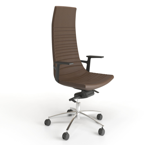 Narbutas NORTH CAPE - Executive Chair With black Poliamyde Armrests, Brown Fabric, Polished Aluminium Base, Rubber Castors | Corporate Workspaces