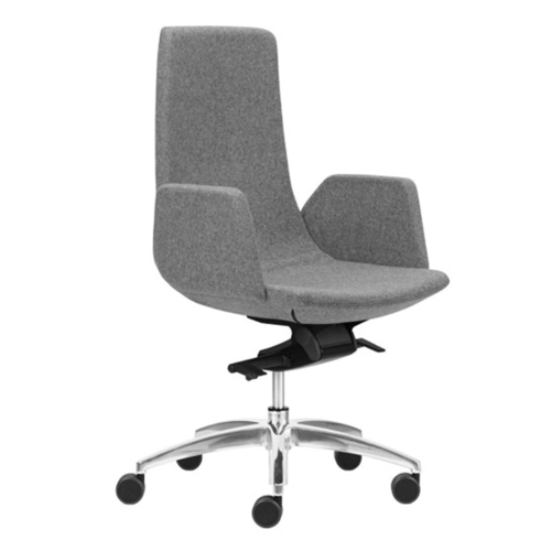 Narbutas NORTH CAPE - Task Chair With Black Upholstered Armrests, Grey Fabric, Polished Aluminium Base, Rubber Castors | Small Spaces