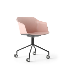 Narbutas POLYTONE-C - Swivel Visitor Chair, Color Pink, Pyramid Type Powder-coated Wire Steel Base With Hollow Rubber Castors | Corporate Use