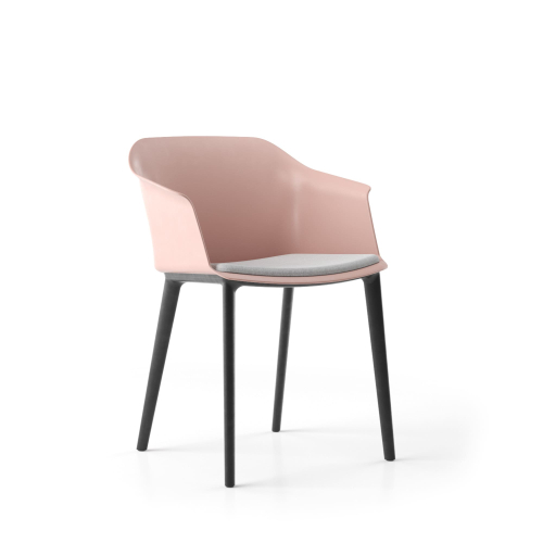 Narbutas POLYTONE-C - Visitor Chair, Pink Shell, Upholstered Grey Seat, Nylon 4-leg Base With Soft Plastic Glides | Lounges