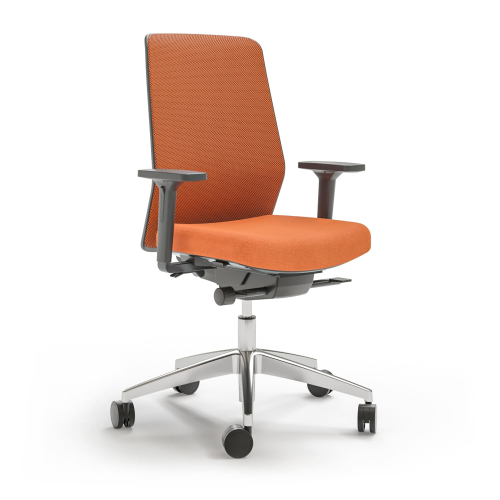 Narbutas SURF - Task Chair, Mesh Upholstered Backrest, Color Orange, Polished Aluminium 5 Star Base With Rubber Castors | Practical Design Work Seating