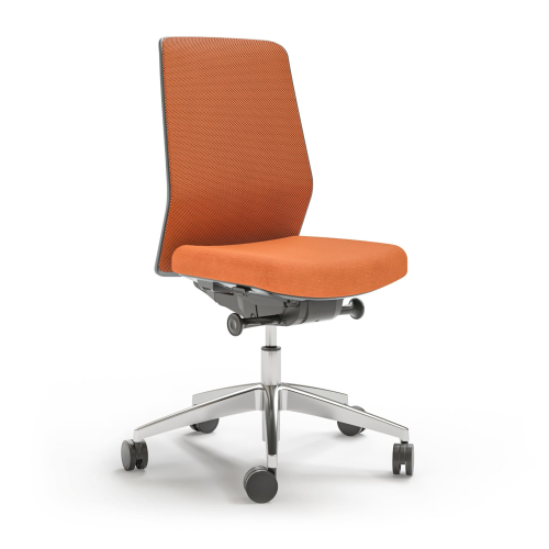 Narbutas SURF - Task Chair, Mesh Upholstered Backrest, Color Orange, Polished Aluminium 5 Star Base With Polyamide Castors | Durable Construction