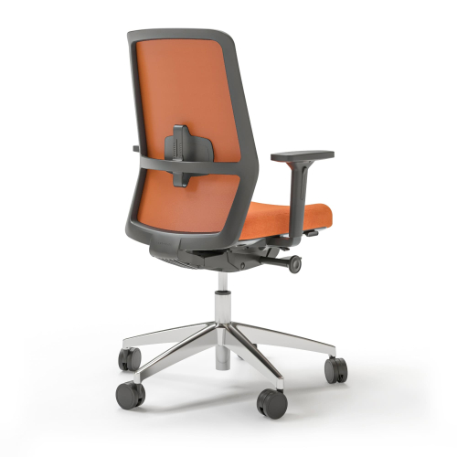 Narbutas SURF - Task Chair, Mesh Upholstered Backrest, Color Orange, Polished Aluminium 5 Star Base With Polyamide Castors | Small Spaces-1