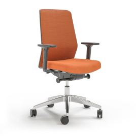 Narbutas SURF - Task Chair, Mesh Upholstered Backrest, Color Orange, Polished Aluminium 5 Star Base With Polyamide Castors | Office Environments