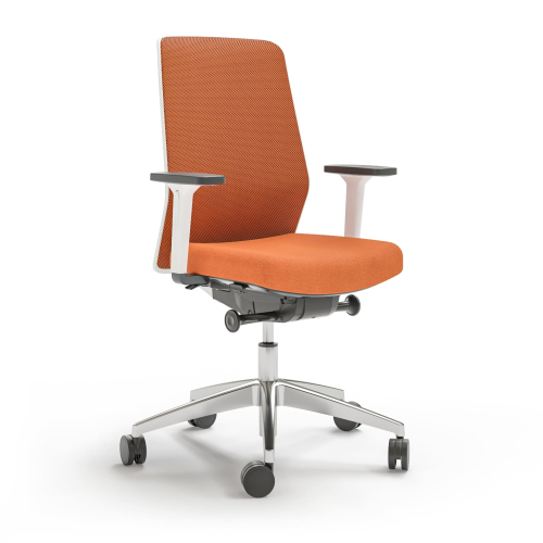 Narbutas SURF - Task Chair, Mesh Upholstered Backrest, Color Orange, Polished Aluminium 5 Star Base With Polyamide Castors | Durable Construction