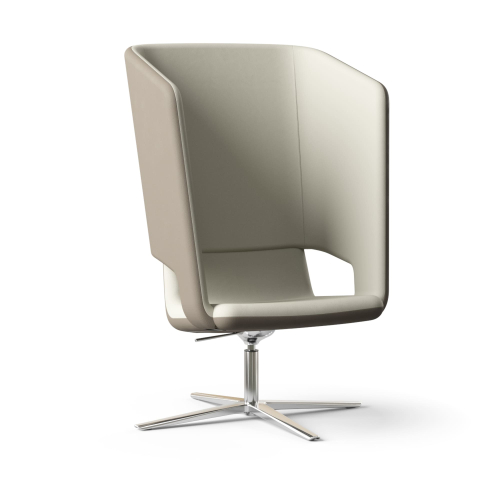 Narbutas TWIST&SIT - One-seater High Back Lounge Chair, Color Beige, 4-star Base: Polished Die-cast Aluminium on Felt Glides | Relaxed Comfort