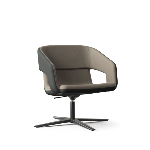 Narbutas TWIST&SIT - One-seater Low Back Lounge Chair, Color Brown, 4-star Base: Polished Die-cast Aluminium on Plastic Glides | Comfortable Padding