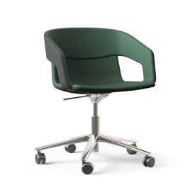 Narbutas TWIST&SIT - Armchair, Color Green, Swivelling 5-star Die Cast Polished Aluminium Base With Polyamide Castors | Ergonomic Back