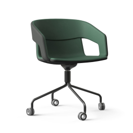 Narbutas TWIST&SIT - Armchair, Color Green, Swivelling, Pyramid Type Powder-coated Wire Steel With Rubber Free Wheel Hollow Castors For Hard Floor | Sleek Professional Look
