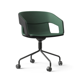 Narbutas TWIST&SIT - Armchair, Color Green, Swivelling, Pyramid Type Powder-coated Wire Steel With Polyamide Free Wheel Hollow Castors For Soft Floor | Professional Meeting Comfort