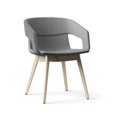 Narbutas TWIST&SIT - ArmChair, Color Grey, Entirely Moulded In Cold-cure Polyurethane Solid Ash Wood On Hard Plastic Glides | Office Environments