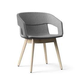 Narbutas TWIST&SIT - ArmChair, Color Grey, Entirely Moulded In Cold-cure Polyurethane Solid Ash Wood On Hard Plastic Glides | Office Environments