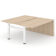 Narbutas MOTION - Electric height adjustable2-desk bench with one openmetal leg, one panel leg and sliding desktops | Workspaces