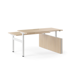 Narbutas MOTION - Electric height adjustable 2-desk bench with one open metal leg and one panel leg | Workspaces