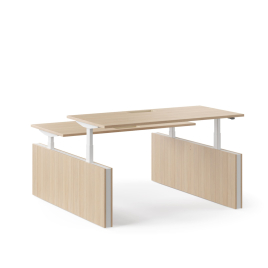 Narbutas MOTION - Electric height adjustable 2-desk bench with panel legs and cut-out for grommet | All-Day Comfort