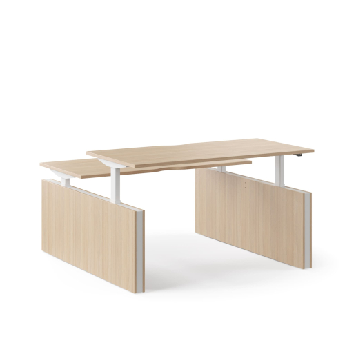 Narbutas MOTION - Electric height adjustable 2-desk bench with panel legs and cut-out (scallop) for wire management | Commercial Grade