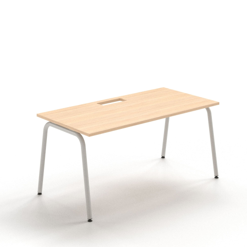 Narbutas ROUND - Desk with a cut-out for grommet, Color Beige, Grey Metal Legs | Home Office & Small Spaces