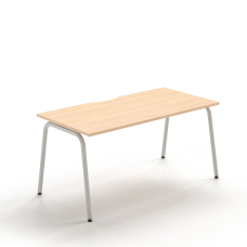 Narbutas ROUND - Desk with sliding desktop and a cut-out (scallop) for wire management, Color Beige, Grey Metal Legs | Functional Work Surface