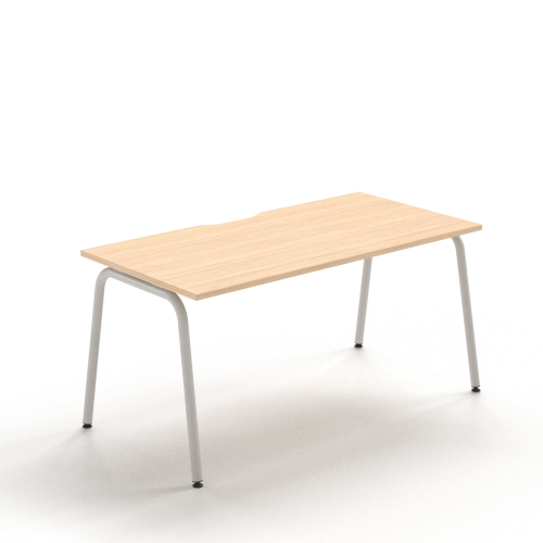 Narbutas ROUND - Desk with sliding desktop and a cut-out (scallop) for wire management, Color Beige, Grey Metal Legs | Functional Work Surface