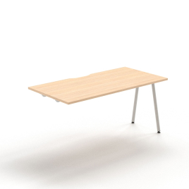 Narbutas ROUND - Supplementary unit for single row 2-desk bench with a cut-out (scallop) for wire management, Color Beige, Grey Metal Legs | Home Office & Small Spaces