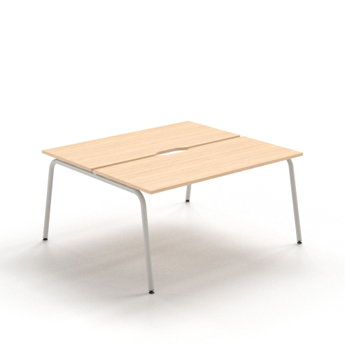 Narbutas ROUND - 2-desk bench with cut-outs (scallop) for wire management, Color Beige, Grey Metal Legs | Compact Workstation