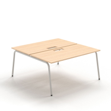 Narbutas ROUND - 2-desk bench with cut-outs for grommet, Color Beige, Grey Metal Legs | Small Rooms & Dorms