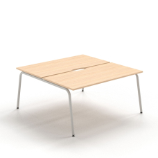 Narbutas ROUND - 2-desk bench with cut-outs (scallop) for wire management, Color Beige, Grey Metal Legs | Home Office & Gaming