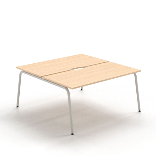 Narbutas ROUND - 2-desk bench with sliding desktops and cut-outs (scallop) for wire management, Color Beige, Grey Metal Legs | Home Office & Study Rooms