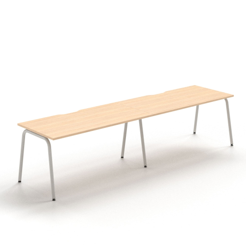 Narbutas ROUND - Single row 2-desk bench with cut-outs (scallop) for wire management, Color Beige, Grey Metal Legs | Work & Study