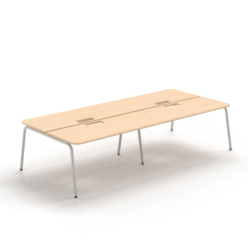 Narbutas ROUND - 4-desk bench with cut-outs for grommet, Color Beige, Grey Metal Legs | Multi-Purpose Workstation