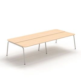Narbutas ROUND - 4–desk bench with sliding desktops, Color Beige, Grey Metal Legs | Computer Desk