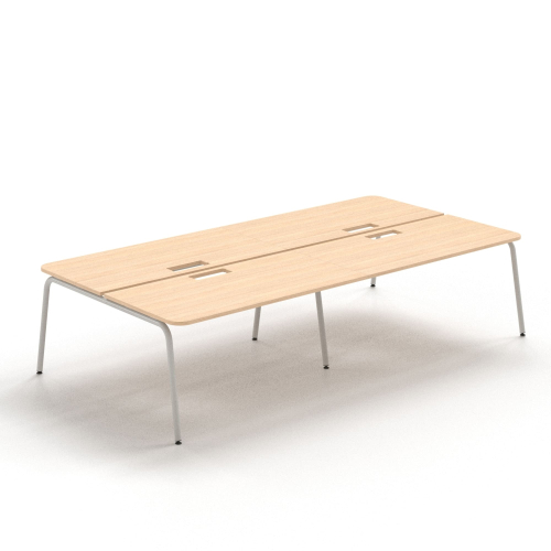 Narbutas ROUND - 4-desk bench with cut-outs for grommet, Color Beige, Grey Metal Legs | Practical Design