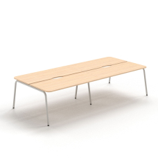 Narbutas ROUND - 4–desk bench with sliding desktops and cut-outs (scallop) for wire management, Color Beige, Grey Metal Legs | PC Desk