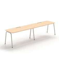 Narbutas ROUND - Single row 2-desk bench with cut-outs for grommet, Color Beige, Grey Metal Legs | Computer Work Desk