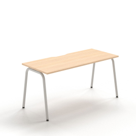 Narbutas ROUND - Computer Desk with sliding desktop and a cut-out (scallop) for wire management, Color Beige, Grey Metal Legs | Home Office & Small Spaces