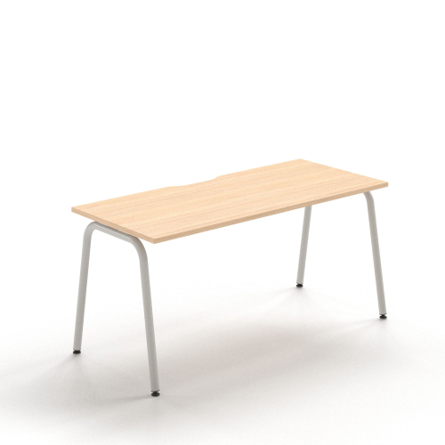 Narbutas ROUND - Computer Desk with sliding desktop and a cut-out (scallop) for wire management, Color Beige, Grey Metal Legs | Apartments & Home Offices