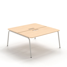 Narbutas ROUND - 2-desk bench with cut-outs for grommet, Color Beige, Grey Metal Legs | Computer Desk