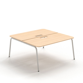 Narbutas ROUND - 2-desk bench with cut-outs for grommet, Color Beige, Grey Metal Legs | Computer Desk
